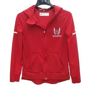 Adidas Hooded Athletic Jacket Womens Small Red Climalite Sports Track and Field